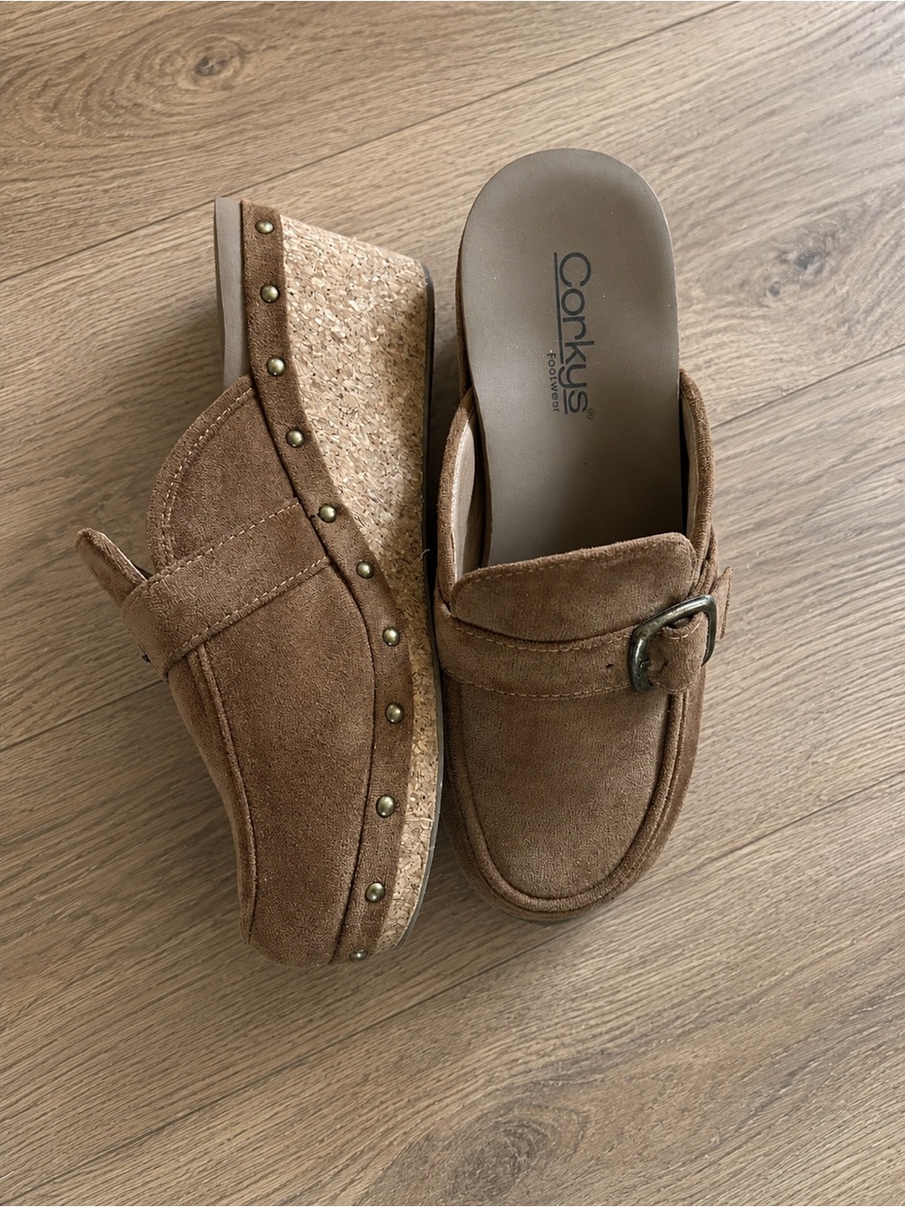 Corkys Brown Suede Cork Platform Mule with Buckle
